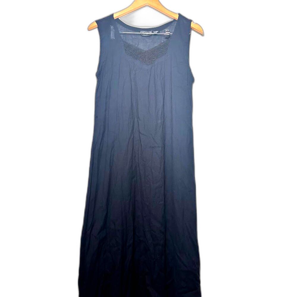 Nostalgia Vintage Nightgown Slip Dress Pinafore Rayon Navy Black size Medium